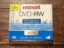 Maxell DVD-RW Blank Recordable DVD Video Music Rewritable 5 Pack Disc Set