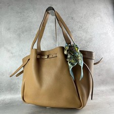 Tory Burch Romy Tote Bag Pebbled Leather Camel Brown Women's Handbag