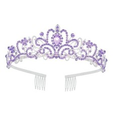 Schmoopy Tiara Crown for Women, Crystal Tiara for Bridal Prom Queen A-Purple
