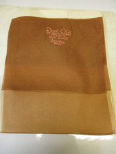 1 PR VINTAGE REAL CHIC RHT SHEER MICRO MESH NYLON STOCKINGS SZ 11 LONG 36" BEIGE