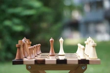 Minimalistic Wooden Chess Set with Walnut Board and Hermann Ohme Chess Pieces