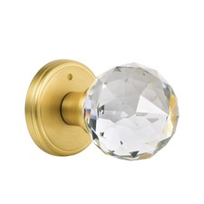 CLCTK Crystal Glass Door Knobs Interior with Lock, .Privacy, Satin Brass