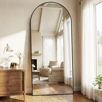 76''X34'' Arched Full Length Mirror with Stand, Free Standing Leaning Wall Mounted