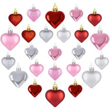 Valentines Day Heart Ornaments, Classic Red Pink 24pcs Red, Pink and Silver