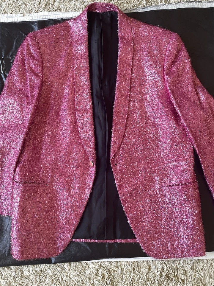 Vintage 1969 Pop/Mod Blazer - Custom Pink - Metallic Tinsel Fabric - Small - Image 3 of 4