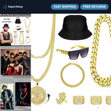 Retro 80s 90s Hip Hop Costume Accessories Kit for Men Women - Party Outfit