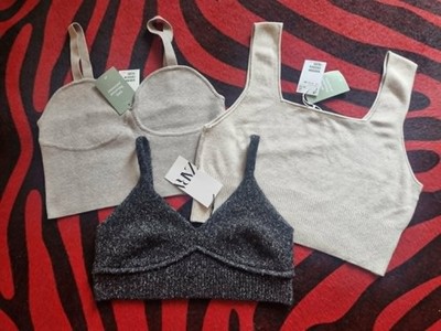   3x ZARA +H&M Crop Top Knit Feinstrick Strick Shirt Gym Fitness beige XL sand