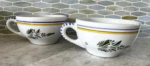 H B Henriot Quimper Hand Painted Coffee Cups Mugs Cappuccino France
