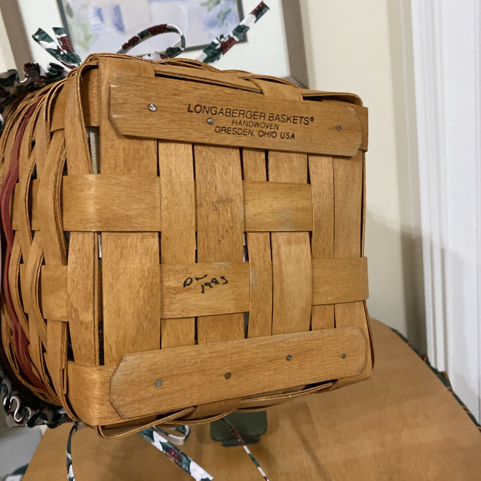 Longaberger 1995 Hostess Evergreen basket Combo Cranberry and Holiday Helper