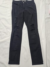 LEVI STRAUSS  CO, WOMEN'S BLACK COTTON BL 711 SKINNY DISTRESSED JEANS, SIZE 28