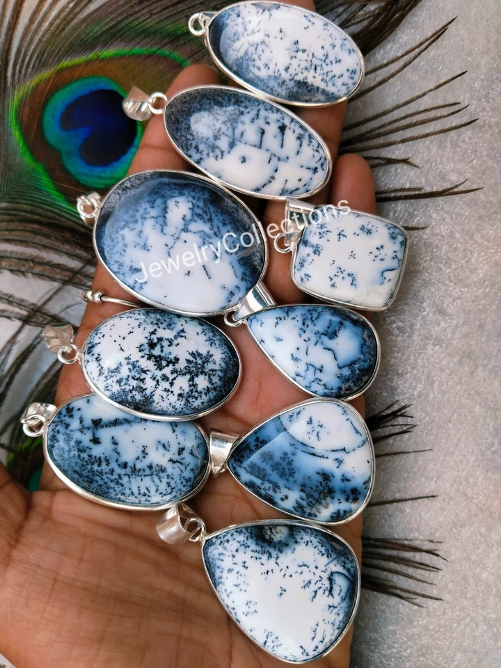 Colgantes de ópalo dendrita natural hechos a mano bisel colgante mujer joyería B121 Foto 4 de 4