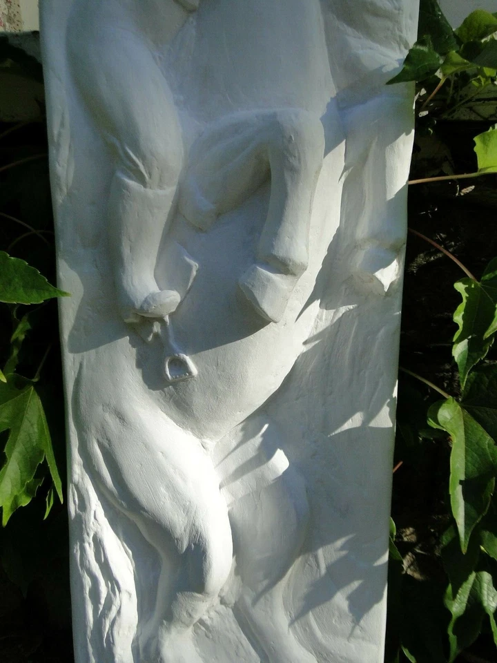 PAIRE JAMBAGES CHEMINEE ART DECO A ENCASTRER AMAZONES TERRE CUITE PATINEE BLANC - Photo 4/4