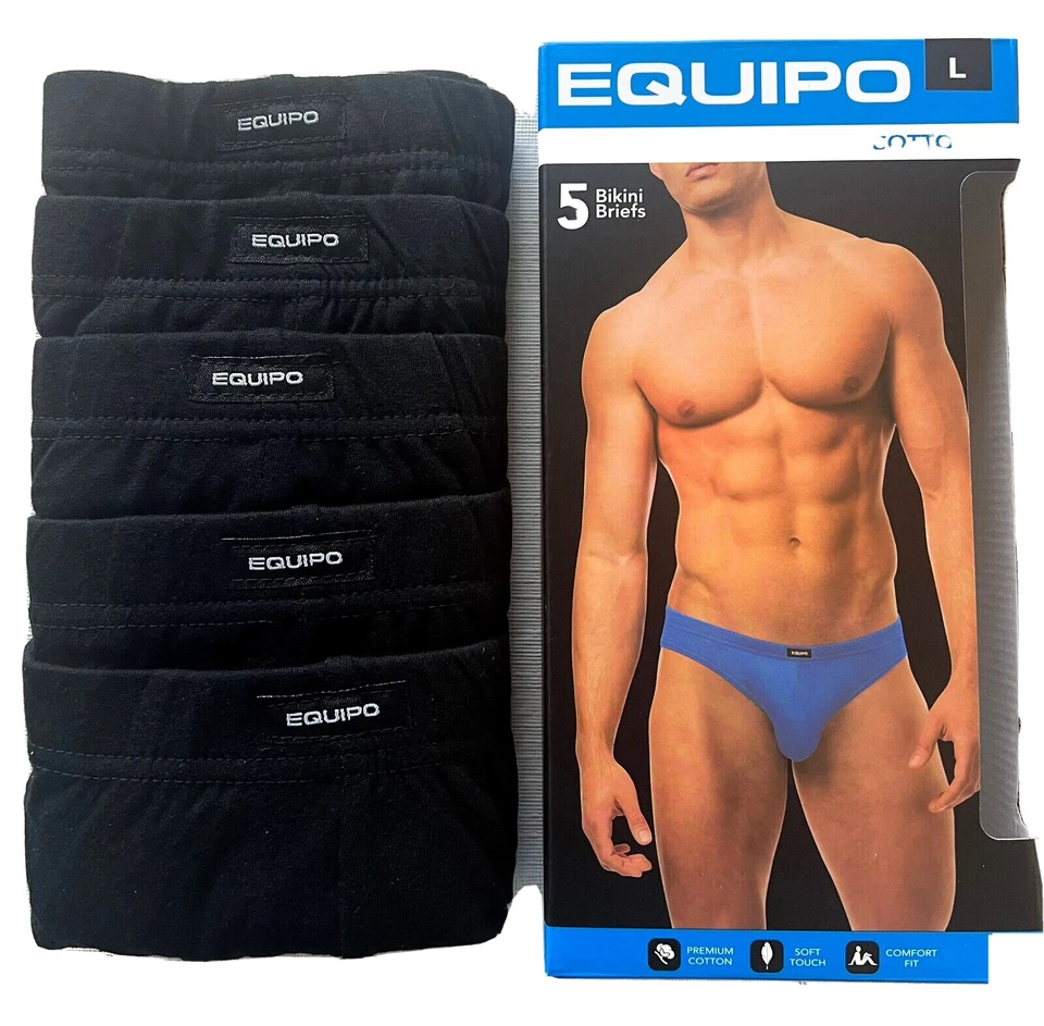 Men's Equipo 5-Pack Bikini Briefs (Black Color) No Fly Premium Cotton Underwear - Image 2 of 4