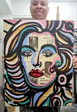 CORBELLIC ORIGINAL PAINTING 16X20 FRENCH MODEL CUBISM LARGE CANVAS INTERIOR ART 