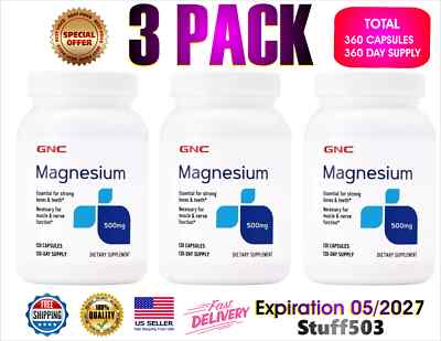   3 GNC Magnesium 500mg 120 Caps Per Btl Supports Absorption and Strong Teeth