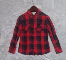 Guide Series Womens Medium Red Plaid Long Sleeve Button Up Flannel Shirt Size Md