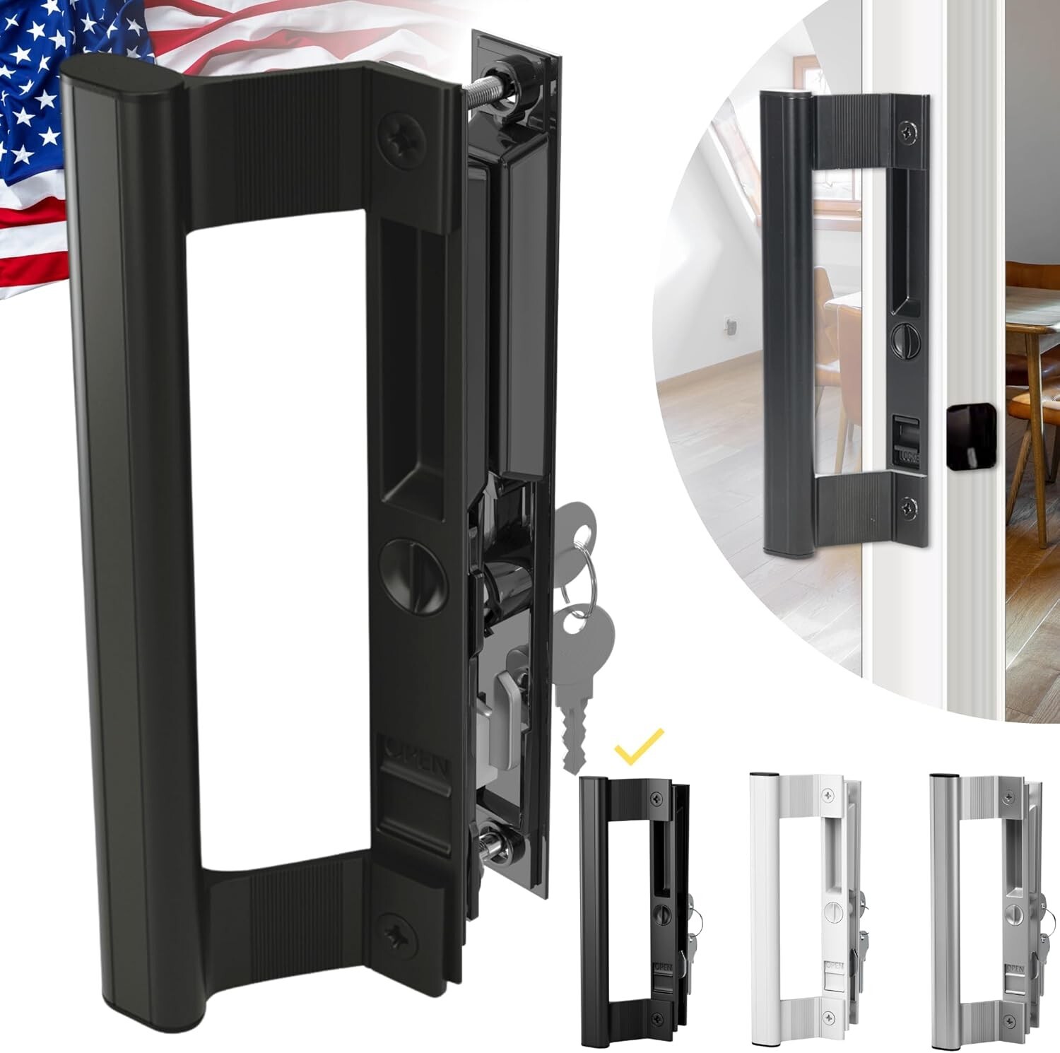 Sliding Glass Door Handle Set with Lock – Aluminum Handle, Fits 6-5/8 in. Hole..