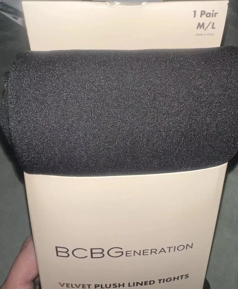 Medias BCBGeneration Terciopelo Felpa Forradas de Vellón 1 Par Sin Pies Negras Talla Md/Lrg Foto 4 de 4