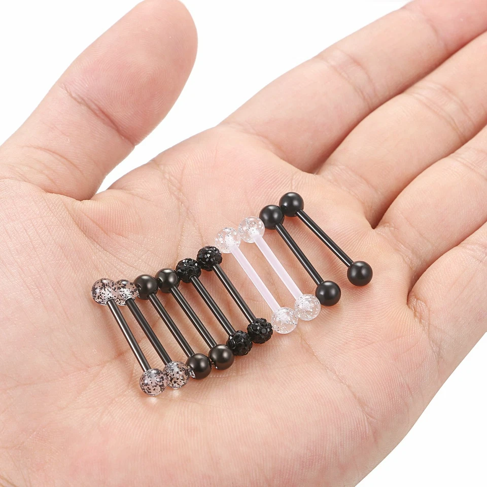 Juego de 10 piezas de joyería piercing anillo lengua barra acero inoxidable anillo pezón 14G Foto 4 de 4