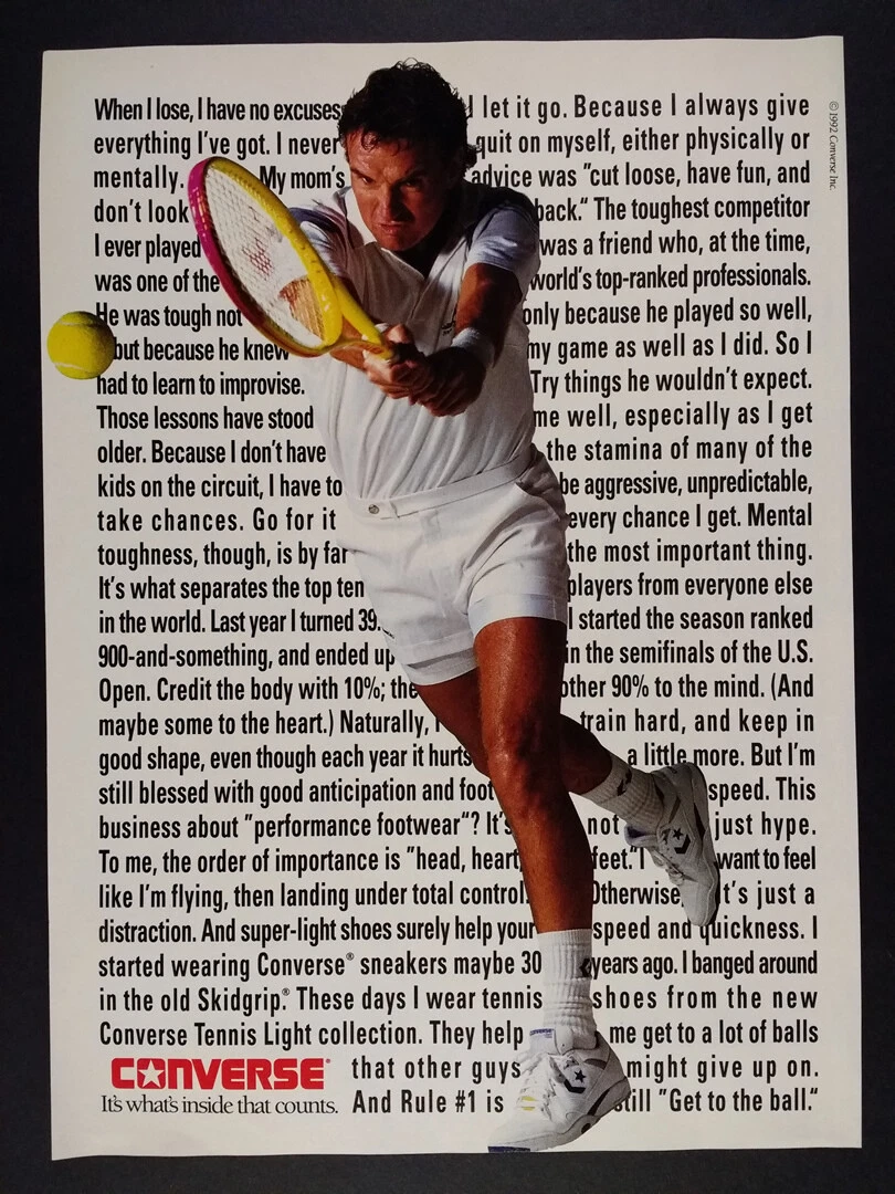 1992 Jimmy Connors photo Converse Tennis Shoes vintage print Ad eBay