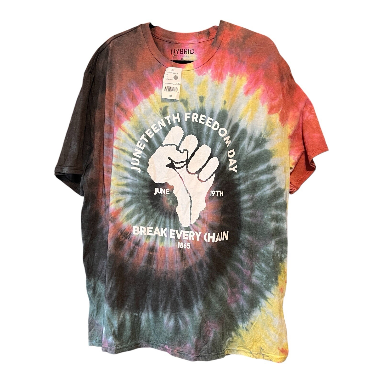 Celebrate Juneteenth with a Unisex Multi-Color Tie-Dye 3XL Hybrid T-Shirt NWT