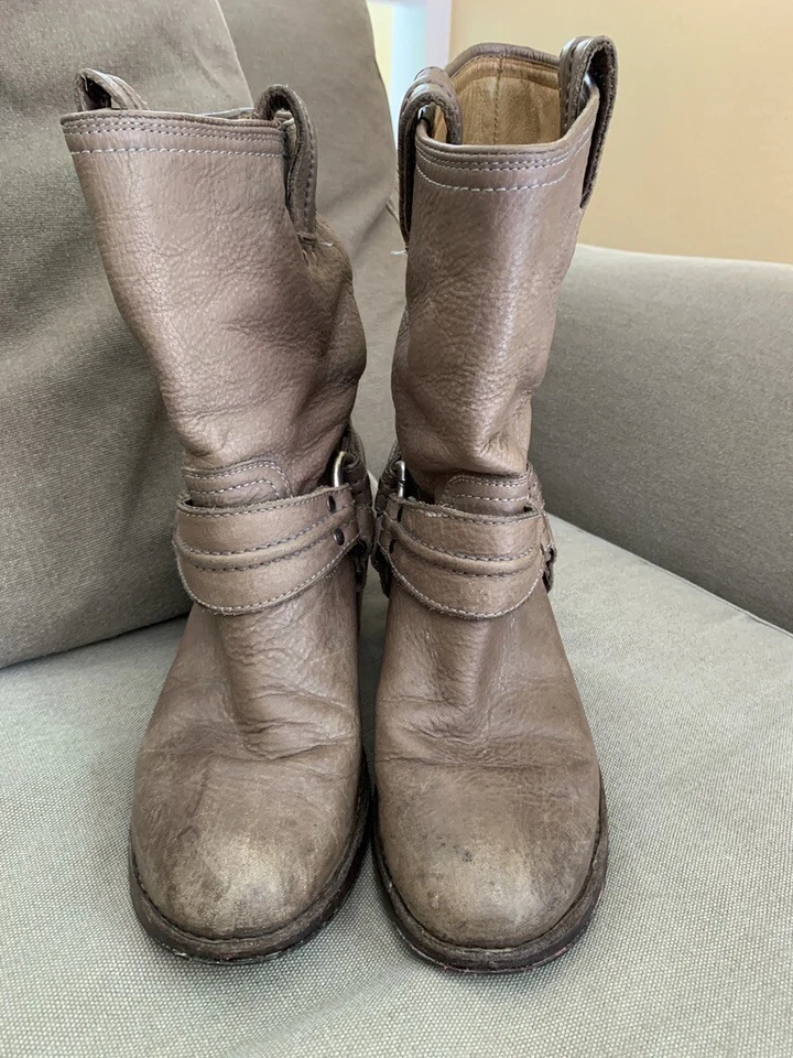 FRYE женщин Кармен ремень короткие мотоцикла серый кожаный высокий каблук ботинки Sz 7,5 - Изображение 3 из 4