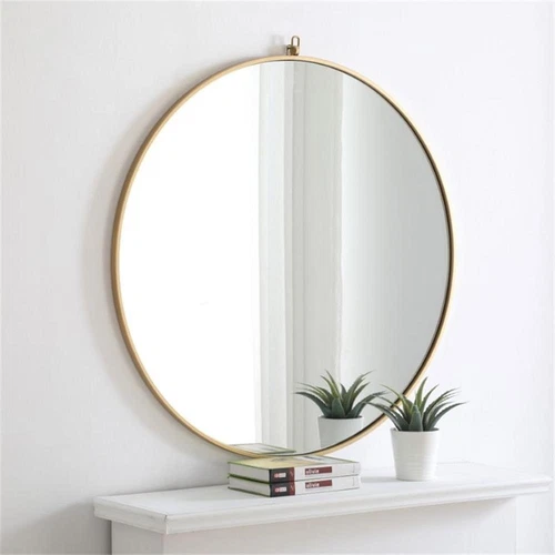 Elegant Decor Rowan 42" Round Metal Frame Hooked Mirror in Brass - Picture 6 of 11