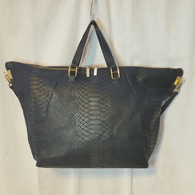 French Connection Faux Snakeskin Leather Navy Tote Bag With