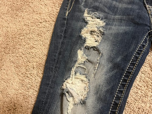 Miss Me Signature Skinny Mid Rise Jeweled Embellished Distressed Womens Jeans 27 - Picture 3 of 7