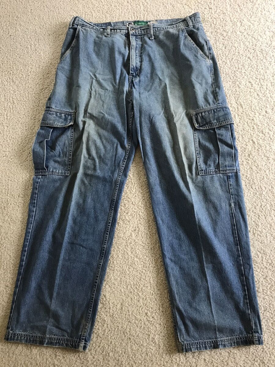 Vintage Levis Silvertab Cargo Jeans Size 38 X 34 Baggy Wide Leg 