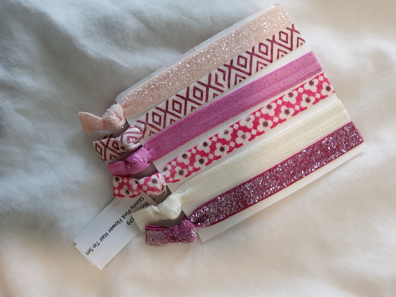 6-Piece Skinny Pink Floral Hair Ties Set