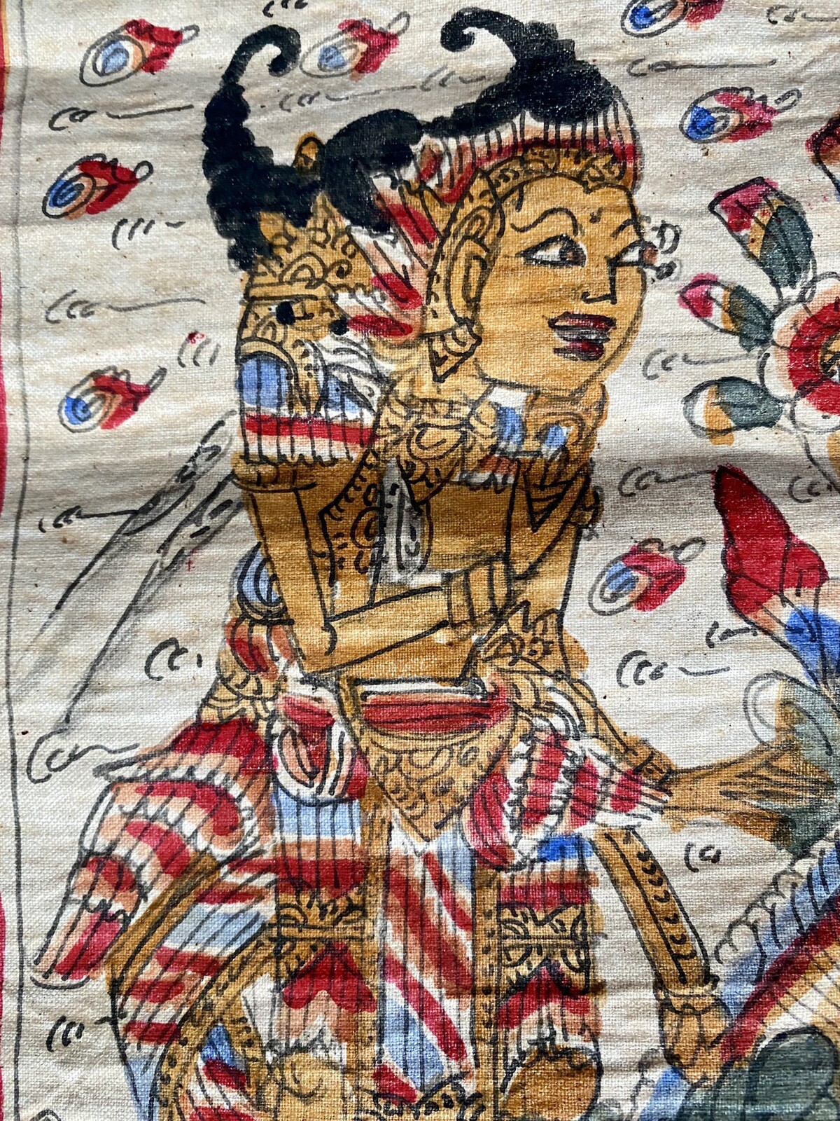 Indonesian Kamasan Tapestry Painting Ranga Barong Traditional Good vs