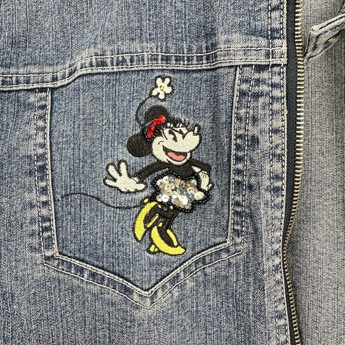 DISNEY Minnie Mickey Mouse Size L/5 170/96A Denim Jacket Embroidered Mid Blue - Foto 4 di 15