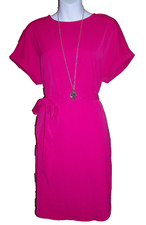 SHEIN Women's Silky Dark Pink Dress with Matching Belt Scalloped Hem Size S 4
