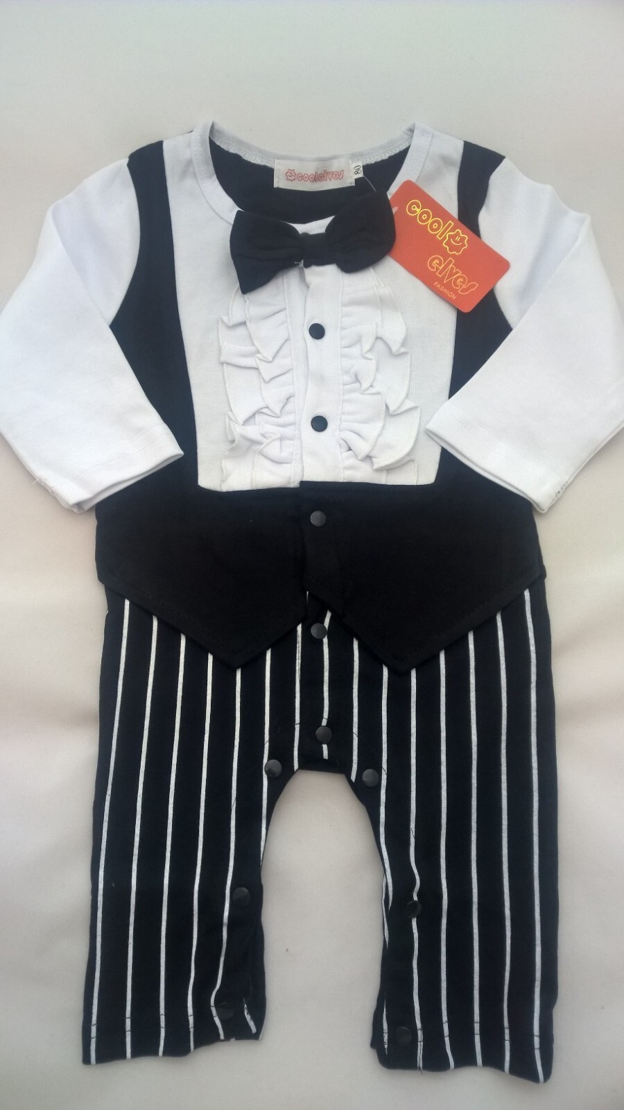 Baby Romper Tuxedo One Piece Suit Christening Bow Tie Outfit Wedding Party-image