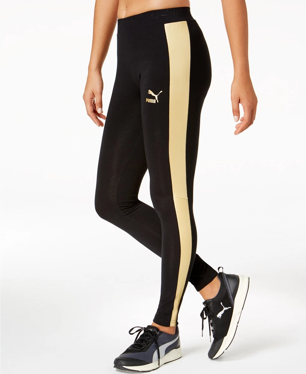 NWT $45 WOMEN PUMA T7 LEGGING PUMA BLACK GOLD GLITTER (Size: XS) TL34268