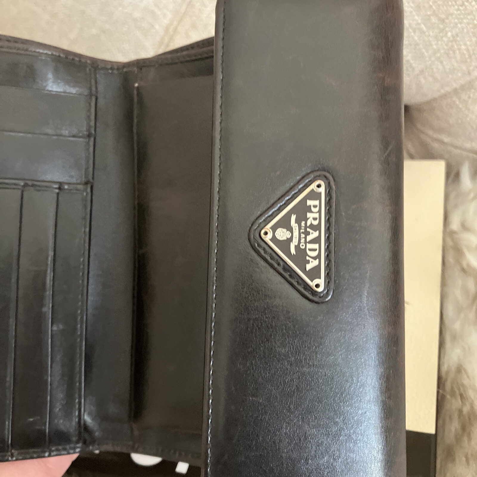 AUTHENTIC PRADA  Distressed Leather Compact trifo… - image 8