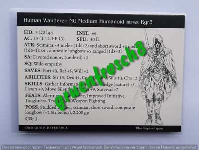  HUMAN WANDERER  25 RARE  HARBINGER  D&D MINIS QUICK REFERENCE CARD WIZARDS 2003