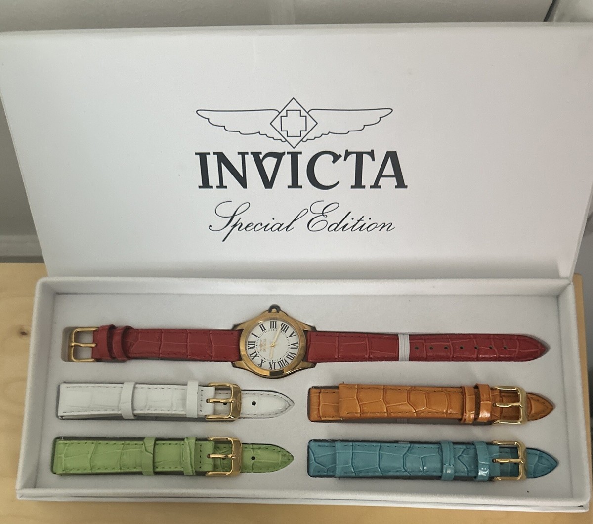 Invicta 15936 Women’s Gold Tone Roman Numeral Watch Orange Leather + 4 Straps Invicta Leather Band Wristwatches for Women for sale | eBay main image 4