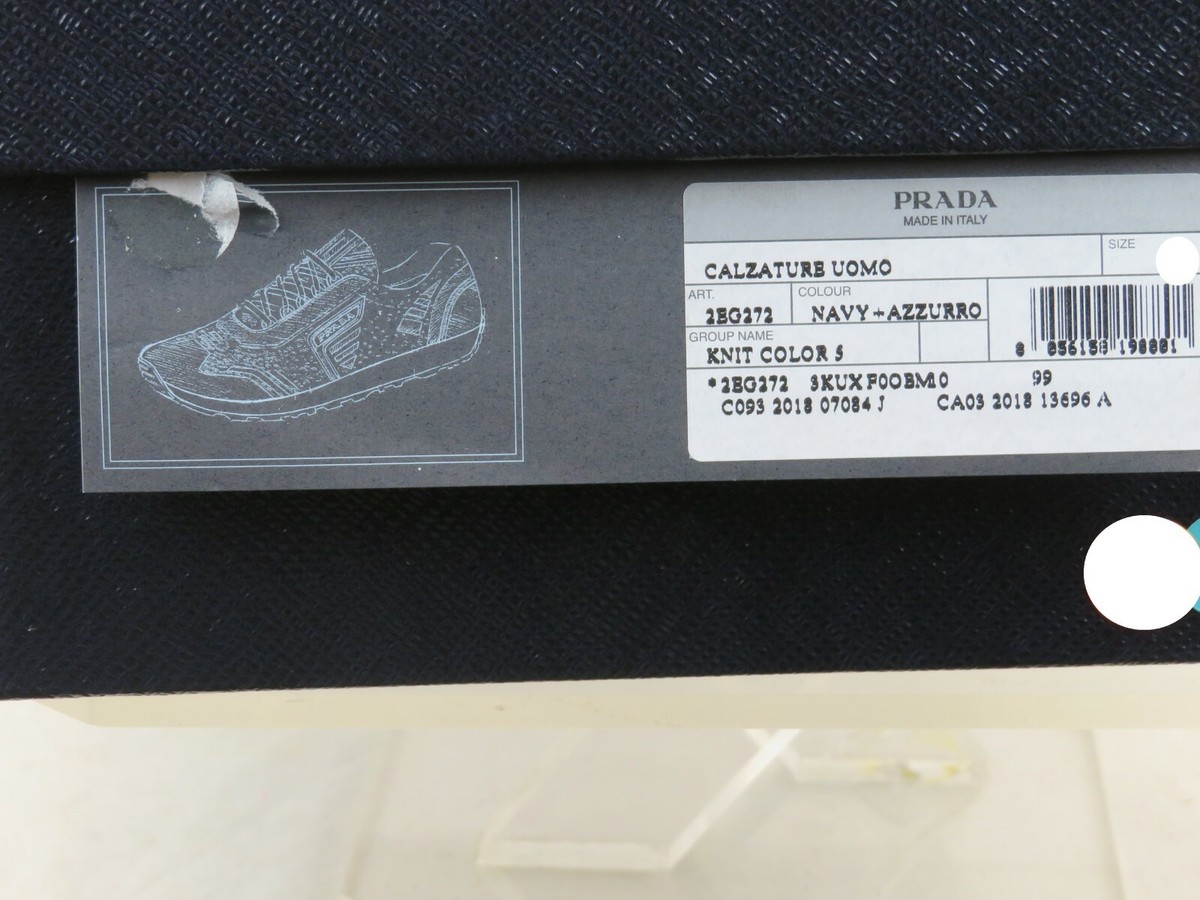 NIB PRADA 2EG272 BLUE FABRIC KNIT LOGO LACE UP SNEAKERS 10 
