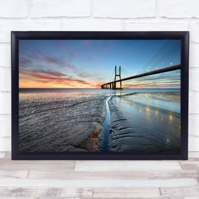 Follow Your Way Bridge Lisbon Portugal River Sunrise Dawn Tide Vasco Art Print