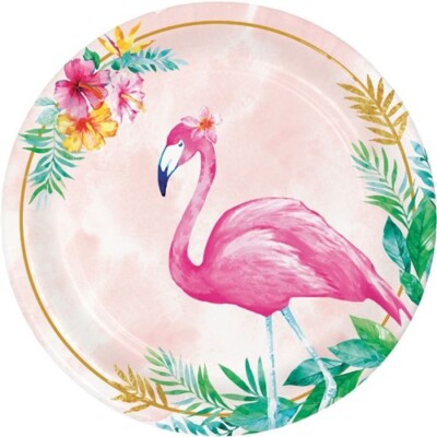 Flamingo Floral 7-inch Plates Paper 8 Per Pack Premium Strength Party Tableware