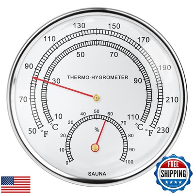 2 in 1 Sauna Fahrenheit Thermometer, Large Silver-rimmed Sauna Thermometer an