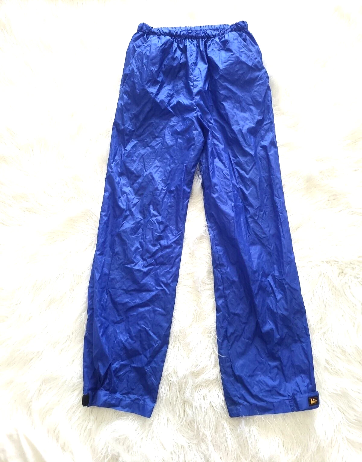 Vtg REI Nylon Rain Pants Men's Size M Royal Blue Elastic Waist Ankle Hook & Loop