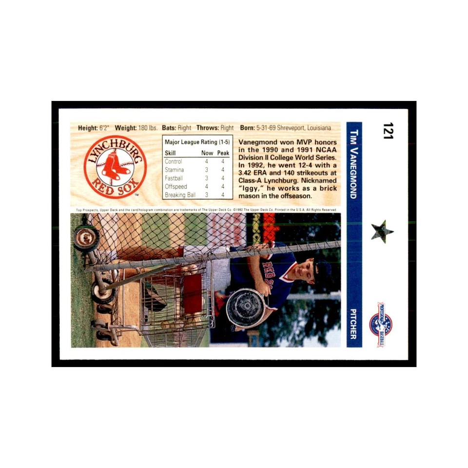 Tim Vanegmond 1992 Upper Deck Minor League #121 Baseball Cards Baseball Card NM - Image 2 of 3