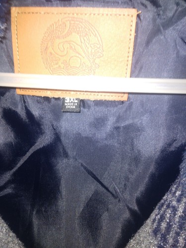 iro ochi Jeans Navy Blue/gray Denim Patch Wool Jacket Sz 3x - Picture 6 of 9