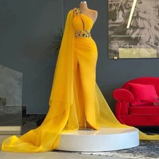 Custom - High Quality - Elegant Yellow Dress - One Shoulder, Long Evening Gown