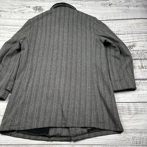 Vtg 60s Sears Fur Collar Wool Overcoat 44 Men’s Herringbone Tweed Sherpa Lined - Picture 15 of 16
