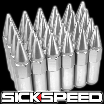 SICKSPEED 16-Piece Polished Spiked Aluminum Lug Nuts - 60mm Length, 12x1.5 Thread, For Custom Wheels