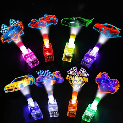 24PCS Race Car Party Favors LED Finger Lights, 8 Designs, Steady-On Light up Fin
